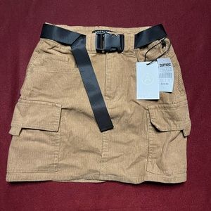 Brown Corudory Belted Mini Skirt